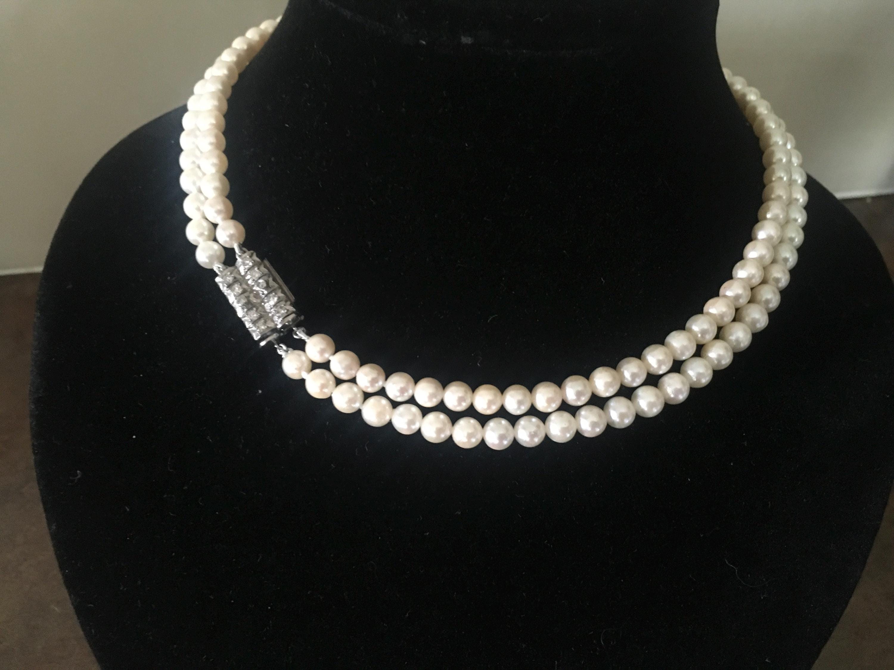 Collier Perles Nacrées Art Déco - Double Rang, Fermoir Argent - Occasion état Excellent (TBE)