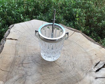 Vintage art deco cut glass ice bucket with ice pincher