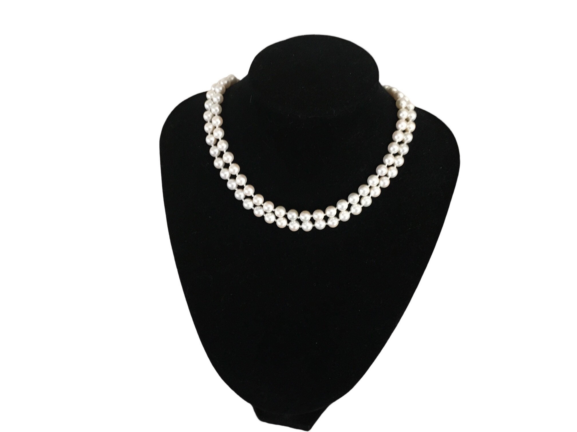 Vintage 1980's Lady Di Style Two Row Cultured Pearl Necklace