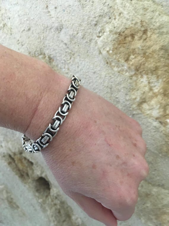 solid chunky fancy link silver bracelet - image 6