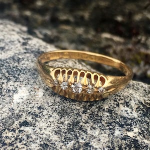 Antique Edwardian 18 carat five stone old cut diamond 1907