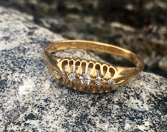 Antique Edwardian 18 carat five stone old cut diamond 1907