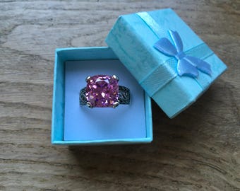 vintage sterling silver marcasite and pale pink Zirconia Ring