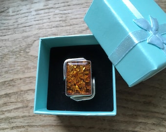 vintage sterling silver and Baltic amber statement ring