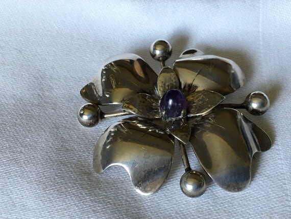 Very large vintage solid silver and  amethyst bro… - image 3