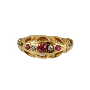Antique 18 carat gold ring set with rubies and diamonds