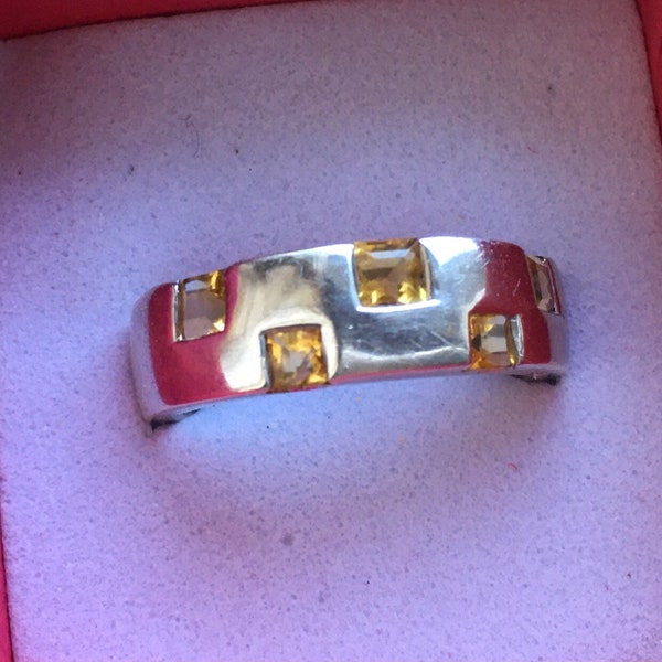 Vintage silver and citrine modernist ring