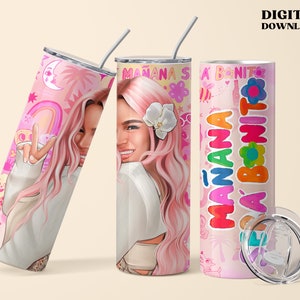 Mañana Sera Bonito 20 Oz Skinny Tumbler Wrap Png Design Digital Download for Personal and Commercial Use, Bichota Karol G 2023 New Pink Hair