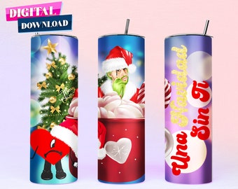 Bad Bunny Christmas Tumbler Wrap Png for Digital Download for Personal & Commercial Use, Una Navidad Sin Ti 20 Oz Skinny Tumbler Design