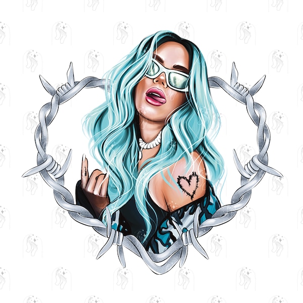 Karol G Bichota with Blue Hair 2022 Sublimation Png Digital Download for Print on Shirt for Strip Love Tour for Personal and Commercial Use