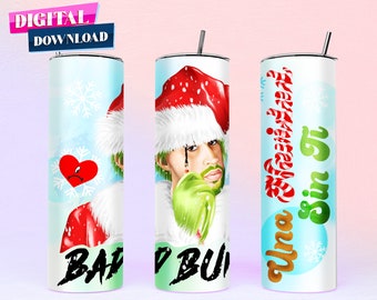 Bad Bunny Christmas Tumbler Wrap Png for Digital Download for Personal & Commercial Use, Una Navidad Sin Ti 20 Oz Skinny Tumbler Design