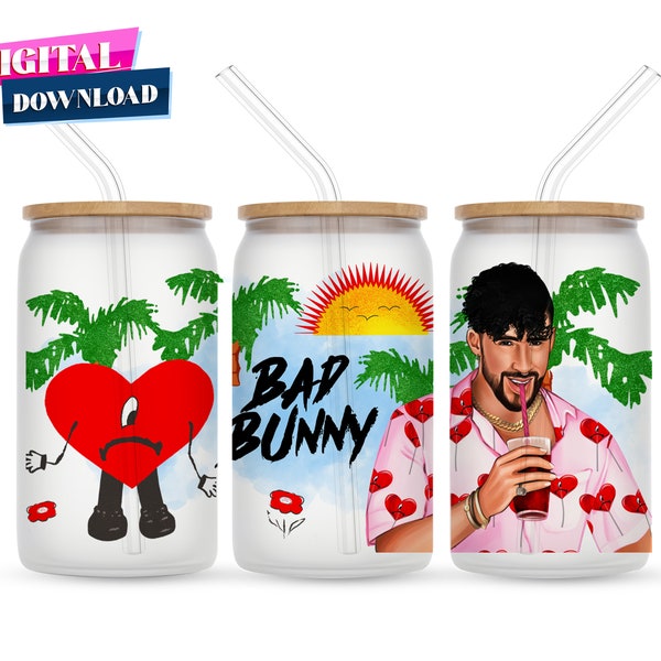 Bad Bunny Un Verano Sin Ti Png 16 Oz Libbey Glass Png Wrap Sublimation Design for Instant Download, Personal and Commercial Use