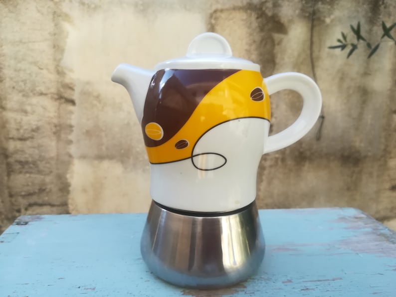 Early ANCAP stovetop moka pot probably 60s very decorative coffeemaker,made in Italy