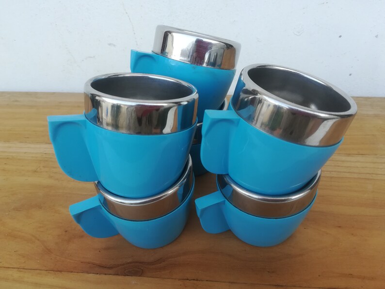 6 funky vintage deep sky blue espresso cups by inoxriv made in Etsy