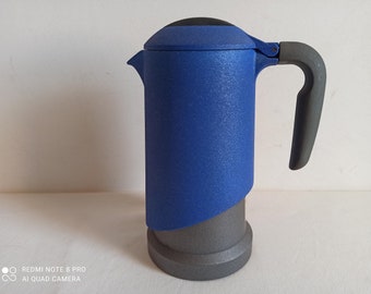 Quirky stovetop moka pot by Freddi casalinghi, made in Italy, stylish espresso maker, black and blue coffee pot