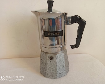 Italian classic stovetop moka pot Epoca, made in the 1980&#39;s, classic old school coffee maker.