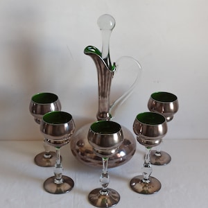 Fantastic Murano wine decanter with five wine glasses, 1970s
