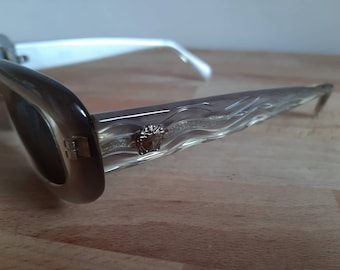 Versace vintage sunglasses silver medusa head 70s 80s fashion glasses elegant woman white gray glitter square frame