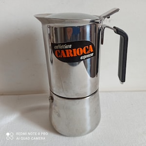 Vintage ACERO stovetop moka pot with black handle, Italian espresso maker, stovetop coffee pot
