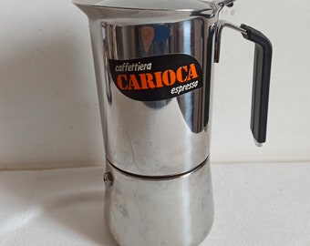 Vintage ACERO stovetop moka pot with black handle, Italian espresso maker, stovetop coffee pot