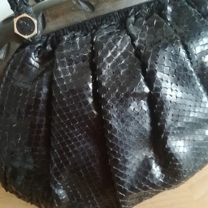 Italian black python shoulder bag, snake skin handbag, vintage soft purse