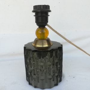 Lámpara vintage italiana de cristal con dos casquillos E27, base de cristal gris/verde, diseño retro de mediados de siglo
