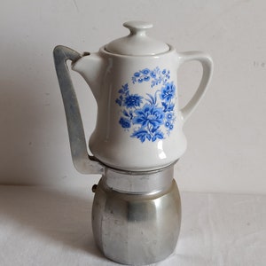 Lovely stovetop moka pot complete with its original ceramic coffee pot, made in italy 1950s