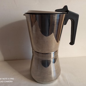 Big classic Italian stovetop moka pot, Irmel 1980s espresso maker. Vintage coffee pot.