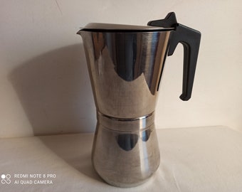 Big classic Italian stovetop moka pot, Irmel 1980s espresso maker. Vintage coffee pot.