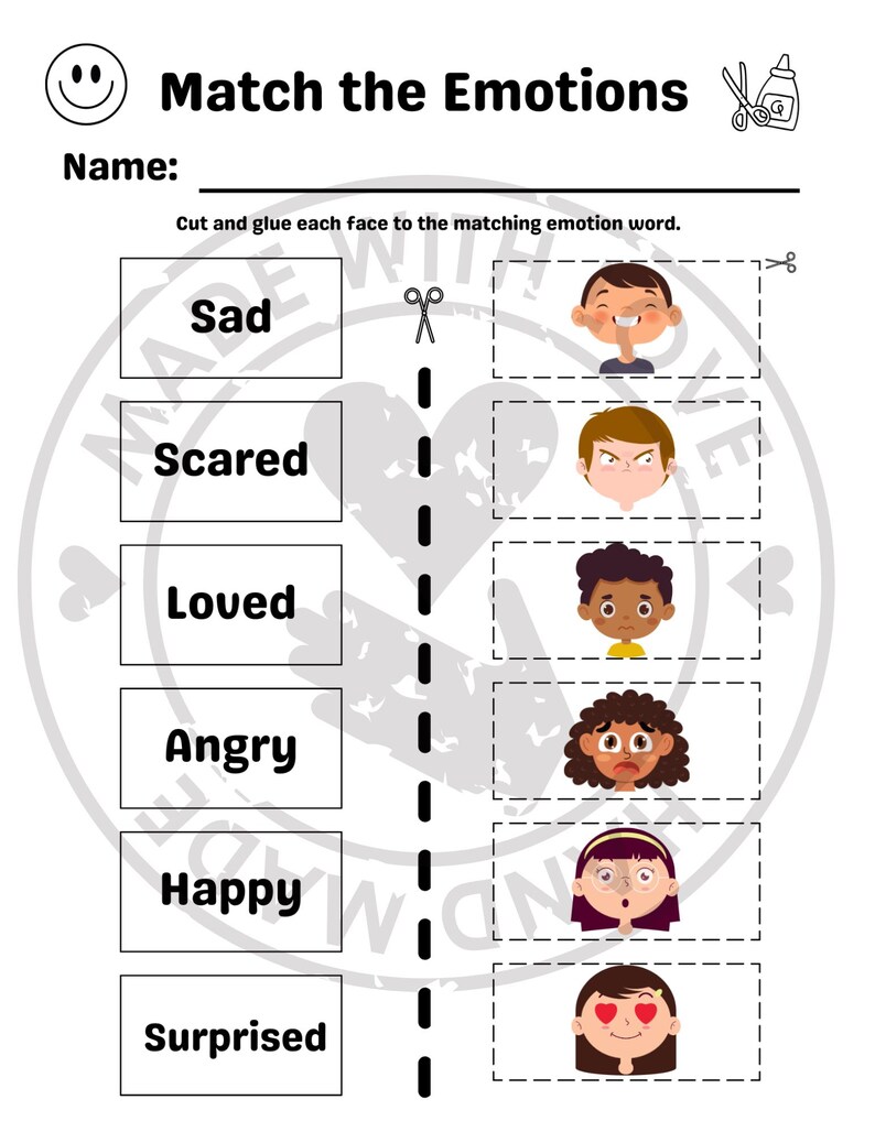 Emotions Worksheet for Kids | Match the Feelings Printable + Google ...