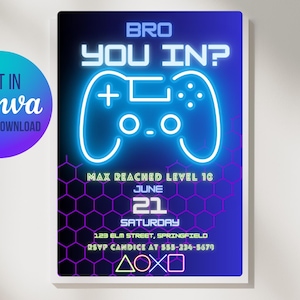 Editable Gamer Birthday Invitation | Video Game Party Invite | Digital Download