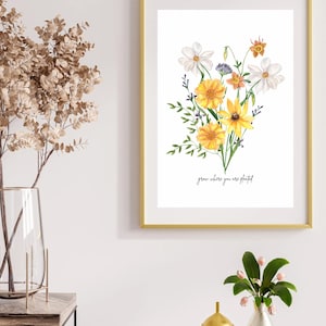Grow Where You Are Planted Wall Art Printable Floral Quote