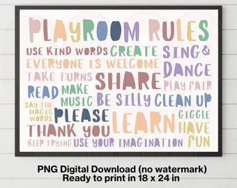 Playroom Rules DIGITAL FILE DOWNLOAD | Play Room Decor, Poster Idea, Wall Art, Children&#39;s Room Decor, Kids Wall Art, Children&#39;s Play Prints