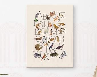 Animal Alphabet Poster White/Beige | DIGITAL FILES | Playroom Decor Wall Art, Kids Room Decor, Kids Wall Art, Kids Prints