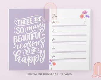 5 Year Gratitude Journal Purple Floral - Digital File Only / Wellness Self Care Thankfulness Printable Planner Diary