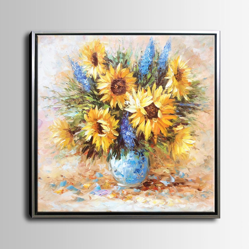 Hand-painted Sunflowers Oil Painting on Canvas With Palette Knife, One ...