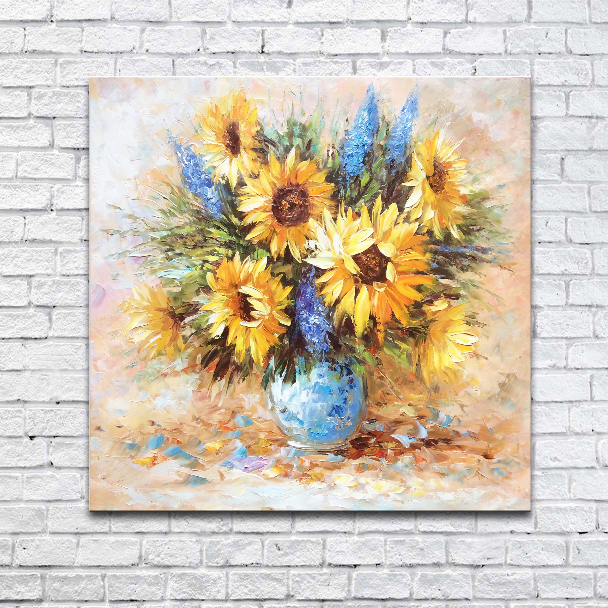 Hand-painted Sunflowers Oil Painting on Canvas With Palette Knife, One ...