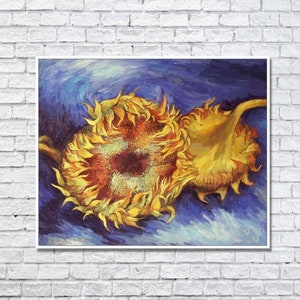 Van Gogh Two sunflowers Oil paintings, Handmade Oil Painting On Canvas,Framed Painting, Bedroom Wall Decor