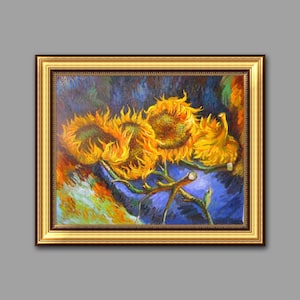 Van Gogh Four sunflowers Oil paintings, Handmade Oil Painting On Canvas,Framed Painting, Bedroom Wall Decor