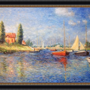 Hand Painted Impressionism Monet Abstract landscape oil paintings,Red Boats ,36inch,Wall Art