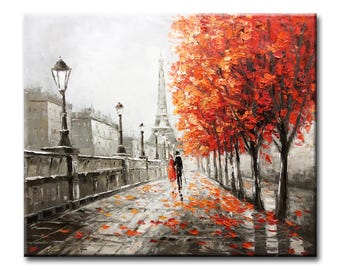 Hand-Painted Eiffel Tower Oil Painting, Paris Street View (20x24)