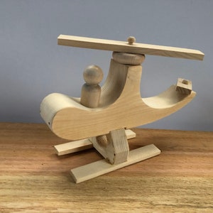 Wood Toy Helicopter for Peg Dolls - Natural Sanded Finish