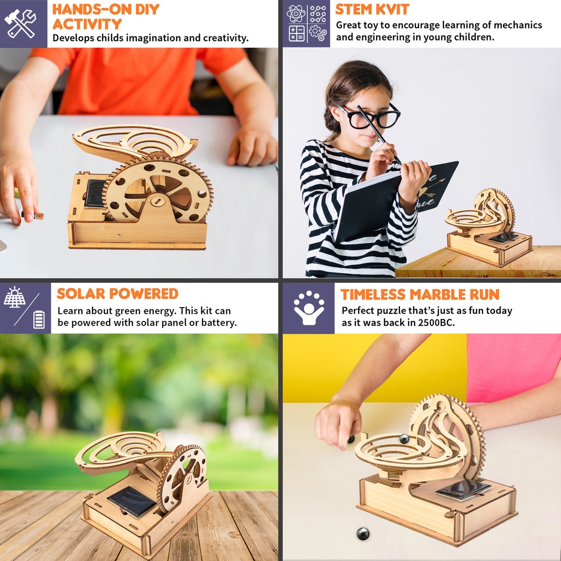 Wooden Marble Run 3D Puzzle Roller Coaster Battery and Solar Etsy