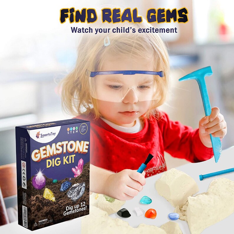 Gem Dig Kit With 12 Real Gemstones for Kids Rock Collection Etsy UK