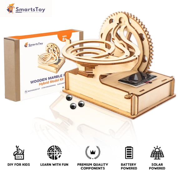 3D Marble Run Puzzle Wooden Model Assembled Toy DIY Solar Power for Kid's FUN 
