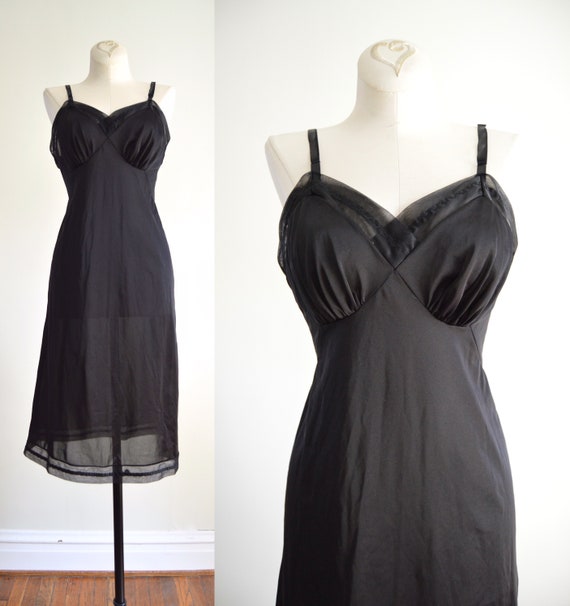 Black Slip Dress XS | 1960s Vanity Fair Black Nylo