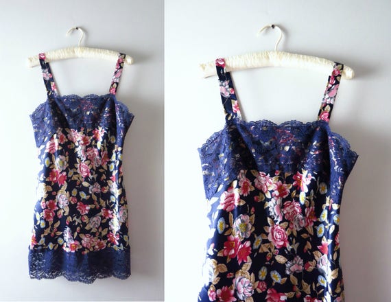 Chemise Slip Dress S | 1990s Vanity Fair Blue Flor
