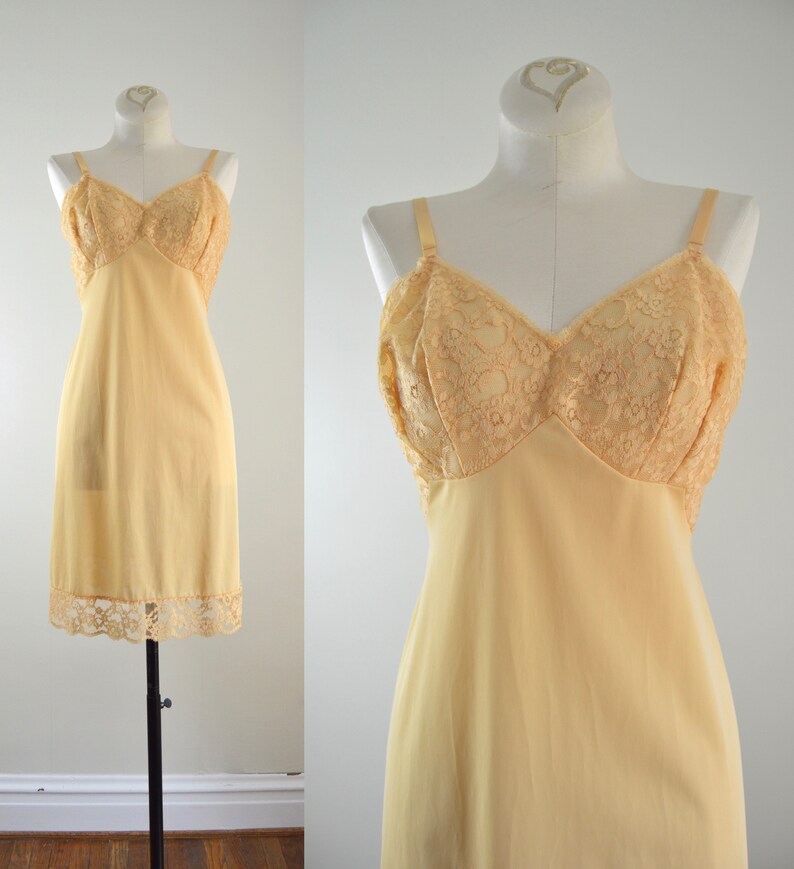 Gold Slip Dress M 1960s Vanity Fair Short