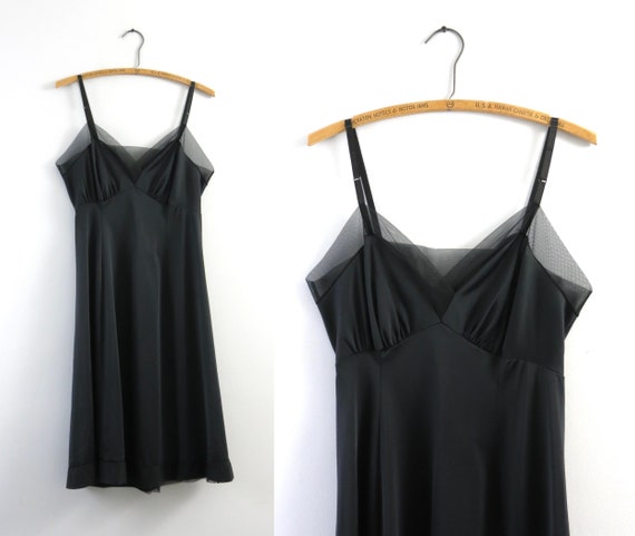 Vintage 1960s Black Slip Dress M