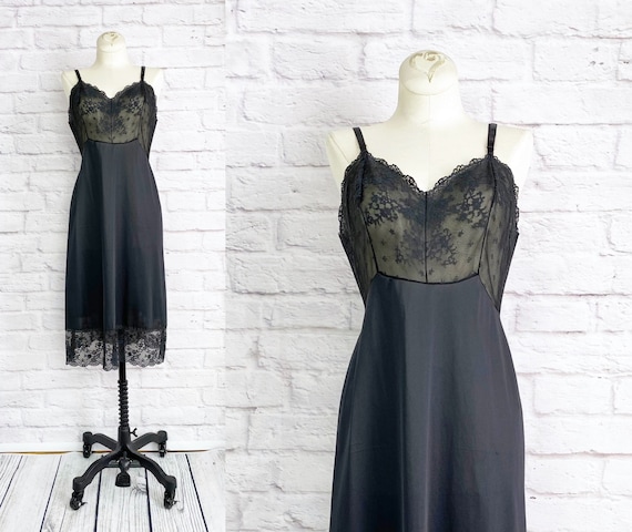 Vintage 80s Black Slip Dress XS